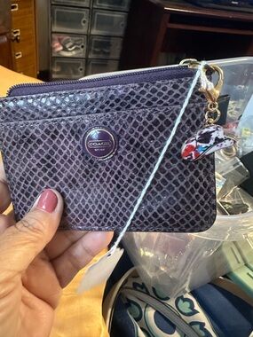 Coach Small Zip Card Case in Dark Purple Snakeskin